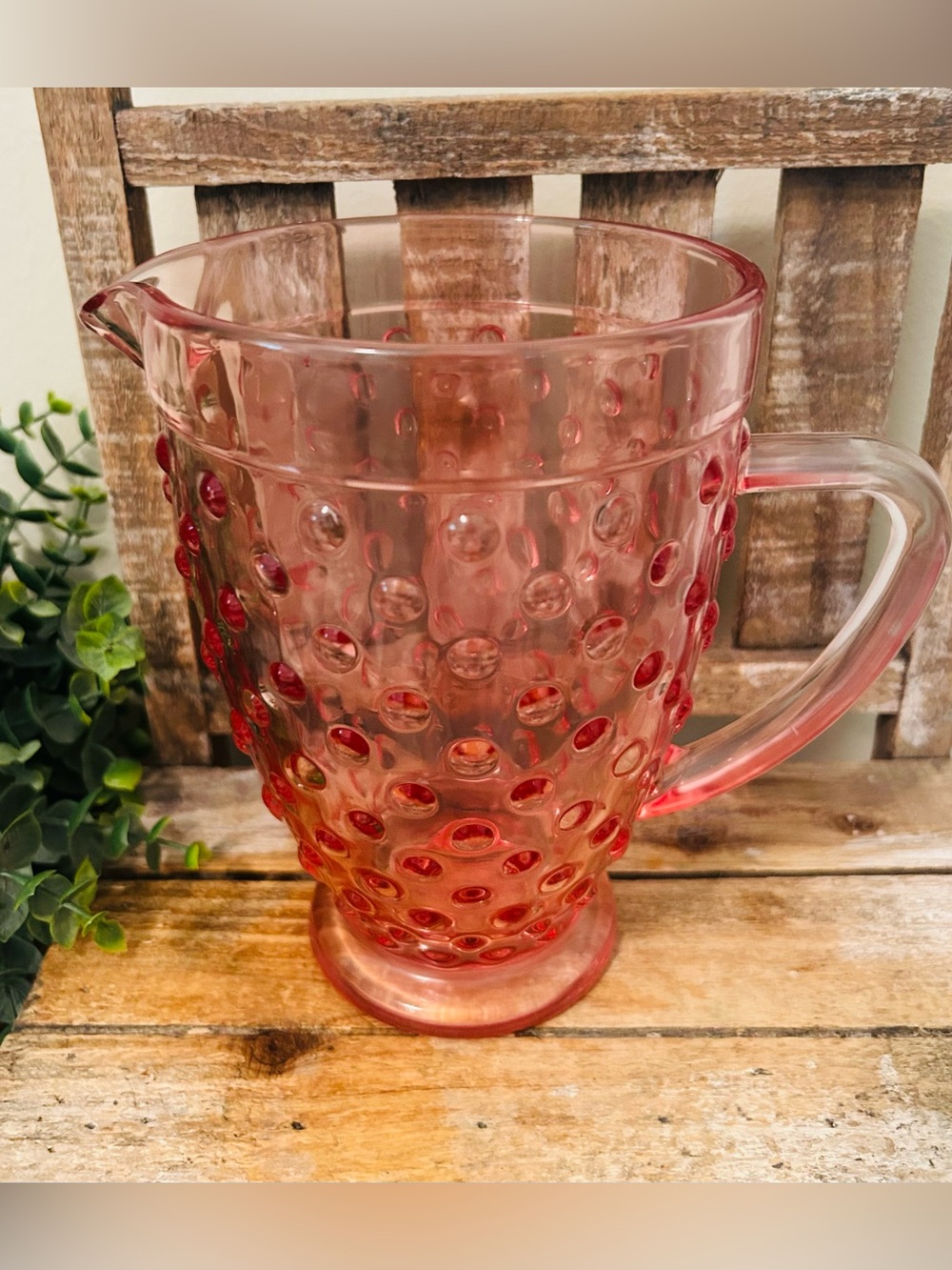 Vintage Hobnail Duncan Miller Bubble Pink Glass Party Water Cocktail Pitcher